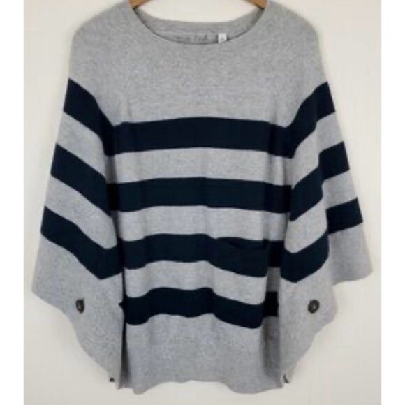 AUTUMN CASHMERE Striped Sweater Cape Poncho Gray and Blue 100% Cashmere (Bx 20) - Picture 1 of 7